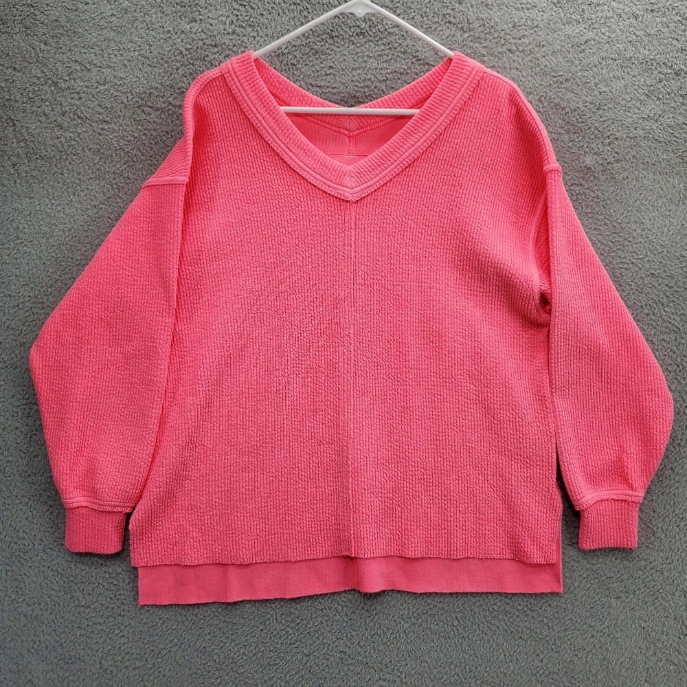 Aerie Wonder V Neck Sweatshirt Womens Small Pink Pullover